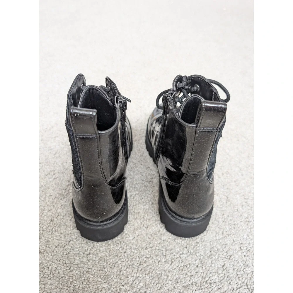 Art Class 093120161 Combat Boots Kids 5 Faux Leather Black Glitter Lug Sole